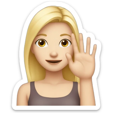 white skin girl with blonde hair showing THREE out of five fingers up on her one hand sticker