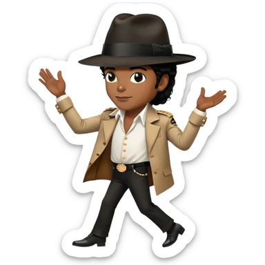 Icon for R&B Music: Michael Jackson in his iconic pose at the end of a song, head tilted, holding his black fedora with one hand. He stands in profile, embodying the smooth and soulful energy of R&B. Musical notes surround him. Transparent background. sticker
