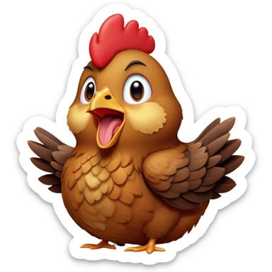 Cinematic Cute Yawning Brown Chicken Portrait Emoji, Head tilted slightly with a dramatic, wide-open yawn, showcasing a soft, fluffy brown plumage with a crisp red comb and gently drooping wings, round beady eyes barely open in drowsy contentment, Simplified yet irresistibly adorable features, highly detailed, glowing with a soft, cozy glow, high shine, relaxed yet expressive, stylized with a touch of whimsical charm, bright and endearing, soft glowing outline, capturing the essence of a sleepy yet affectionate chicken, so drowsy it feels like it could stretch out of the screen and curl up for a nap! sticker