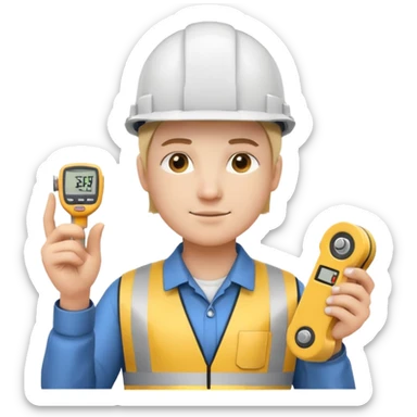 Engineer with white helmet and measuring tape on hand sticker