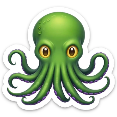 crea un emoji di un kraken cattivo verde con sfumature viola sticker