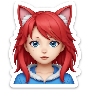 cute anime cat-girl with cat ears, red blowing hair sticker