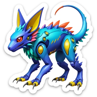  Exotic colorful modern cyber-Fakémon-Digimon-Trico-Vernid-creature (full body) sticker