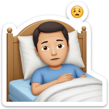 A middle-aged Asian man lying in bed, unable to sleep sticker
