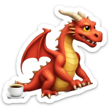 dragon on a laptop, wearing hump day shirt, with a cup of coffee in hand sticker
