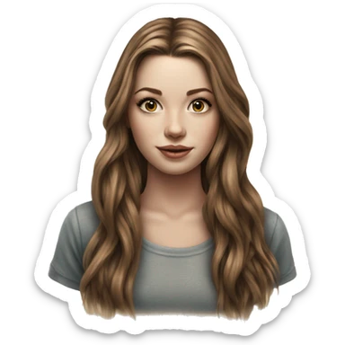 Hyperrealistic beautiful white girl tattoo with long brown hair  sticker