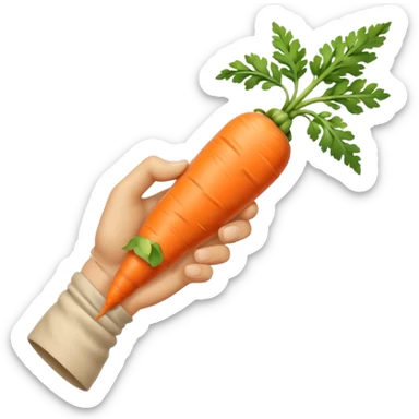beige skin colored hand holding one long skinny carrot sticker