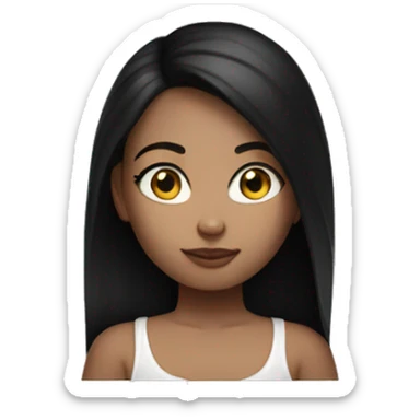 Girl black hear middle length hush cut hair wear black hoodie and white skin black eyes with eyeline sticker