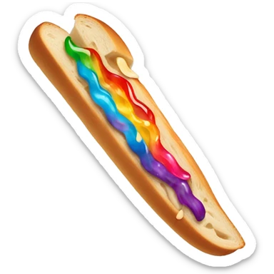 Long sandwich that is in form of a sword covered with peanut butter and jelly. Make it look colorful + have rainbow colors sticker
