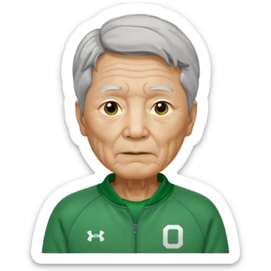 Design Ali Abdul replaced with Oh Il-nam (Player 001), elderly Korean male, wrinkled face, gray hair, green tracksuit with white number 001 visible. sticker