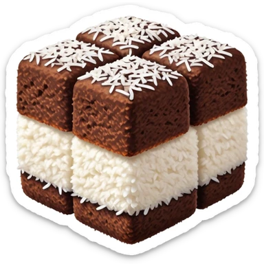 cinematic-realistic-lamingtons-dessert-emoji,-depicted-as-soft-sponge-squares-coated-in-chocolate-and-coconut-rendered-with-mouth‚äêwatering-detail-and-vibrant-lighting sticker