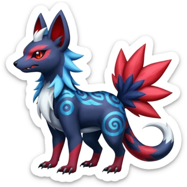 Colorful patterned esoteric shiny glowing scaly scary cool badass edgy Zorua-Absol-Zangoose-Salandit-fusion (full body) sticker