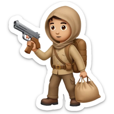 cartoon man with sack over head carrying a toy gun full body sticker