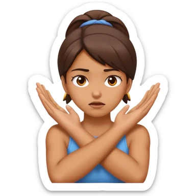 girl holding neck with hands crossed mad face sticker