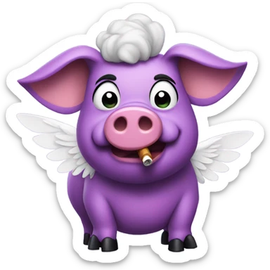 Big purple pig with wings and a cigarette in its mouth with high heels for shoes sticker