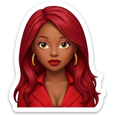 LaTavia Robeson from Destiny's Child with long dark red hair, red outfit sticker