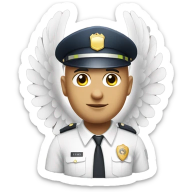 A WHITE Police man bald with cap with Big ANGEL WINGS sticker