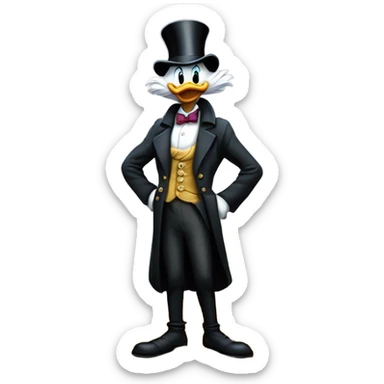 a slim successful looking scrooge mcduck standing atop a pile of money sticker
