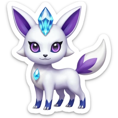 Shiny White with Violet and Indigo markings and crystals Meloetta-Absol-Minccino-Zangoose-Pokémon-Fakémon-fusion-hybrid-creature sticker