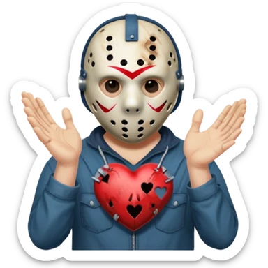 Jason Voorhees, looking cute, making a heart with his hands sticker