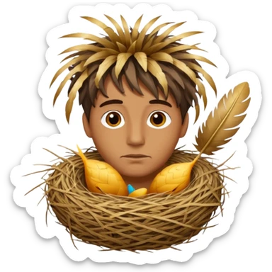 Man who has a Birds Nest for hair sticker