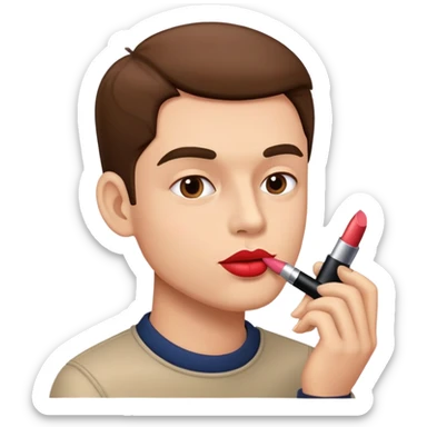 Man putting on lipstick sticker