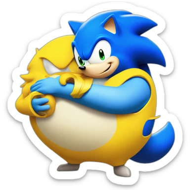 obese blue sonic the hedgehog hugging yellow tails sticker