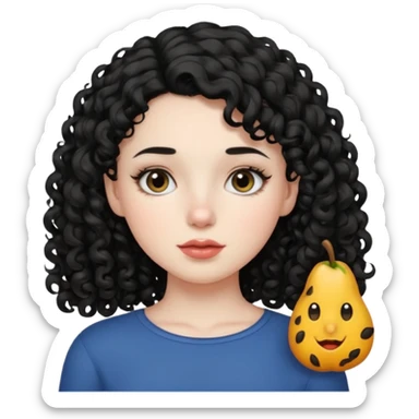Side part black curly hair girl with mole above left side of lip pale skin  sticker