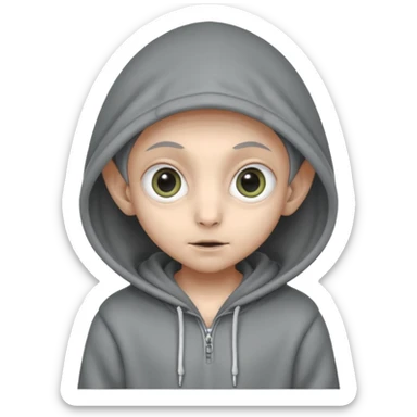 Aliens gray, hoodie, cute big eyes, thin ears, half body sticker