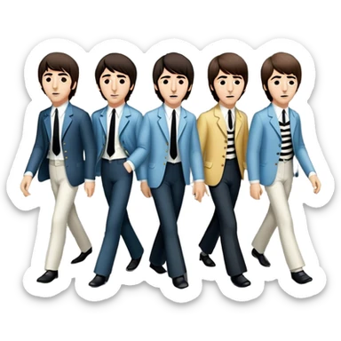 Cinematic Realistic The Beatles Abbey Road Scene Emoji, depicting the legendary band of four crossing the iconic zebra-striped street in their classic outfits, exuding effortless charisma and musical legacy. The scene is bathed in warm, nostalgic lighting with rich textures that capture the essence of 1960s rock history. sticker