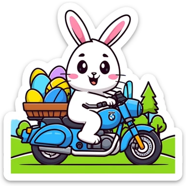 Easter bunny riding a BMW boxer motorcycle with trees and grass in the background sticker