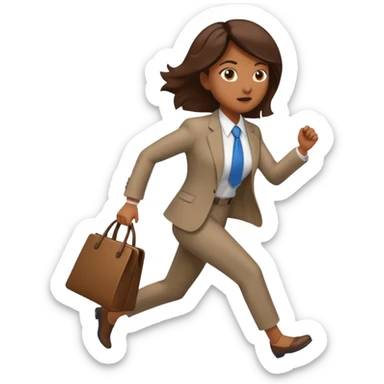 brown skinned female in business attire running out of door sticker