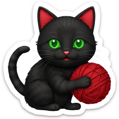 happy black cat playing with small ball of wool sticker