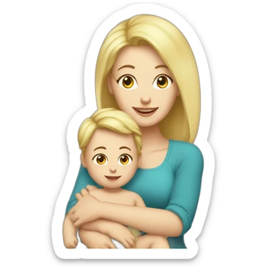 mother and baby son with blond hair5 and white skin full length sticker