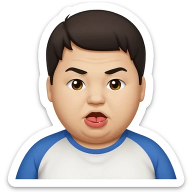 Fat teen from kosovo with flat hair covering his forehead, with his tongue out sticker