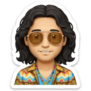 man in hippies clothes, wearing sunglasses, black wavy hair sticker