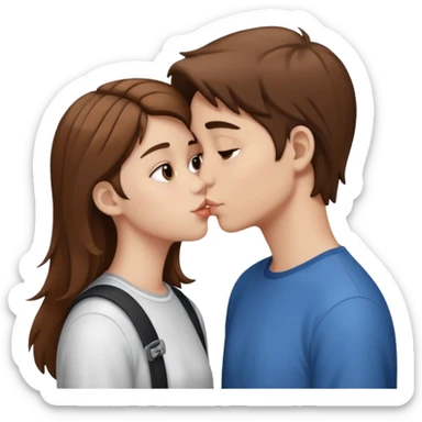 Teenager boy, white with brown hair, kissing a girl with brown hair teenager white sticker