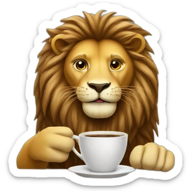 Lion drinking coffee sticker
