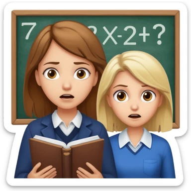 super scared white girl with brown hair doing math while a scary old blond teacher stands over her sticker