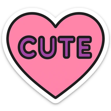 Change the word CUTE to purple, keep the pink heart and color outline icon style, with no background. sticker