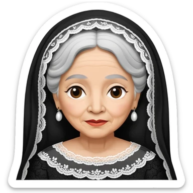 Older Mexican lady with black and white hair and black lace veil  sticker