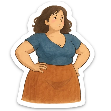 ghibli style soft and artistic illustration of a confident woman with a curvy figure sticker