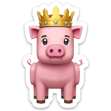 Minecraft pig full body pink blocky animal with square head wearing a crown sticker
