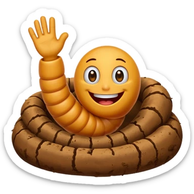 Happy worm waving from dirt hole sticker