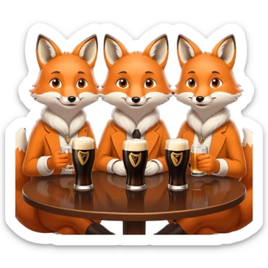 Three foxes sitting at a round table drinking Guinness sticker