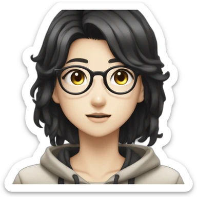 FEMALE,SHSL MATHEMATICIAN,BLACK EYES,BLACK HAIR LONG,USE GLASSES,TAN SKIN DANGANRONPA OC sticker