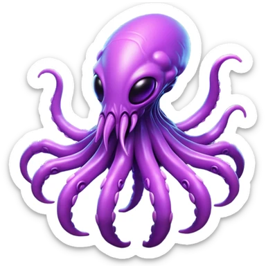 Clash of Clans aesthetic: Cinematic Playful Zerg Alien Emoji, rendered in a 3D vector-style similar to standard emojis with minimal shading and bold, simplified shapes. A compact, isometric, otherworldly creature with insectoid, organic details and subtle, eerie tentacles, softly glowing with a sinister alien charm. Simplified yet unmistakably iconic, highly detailed and consistent, glowing with a soft, spectral radiance and high shine. Stylized with a touch of bio-engineered mischief and a soft glowing outline, capturing the essence of a fearsome extraterrestrial menace with a playful twist! sticker