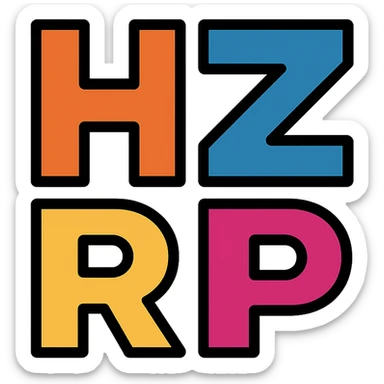 letters HZRP as a logo in distinct lineal color icon style with black outlines sticker