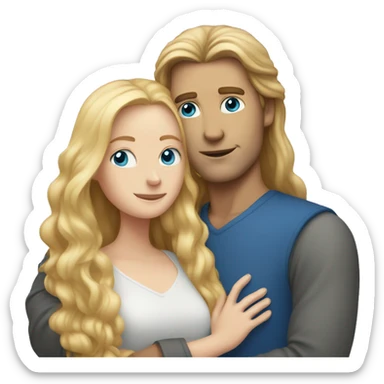 White Man with long hair and blue eyes hugging a white red hair woman sticker