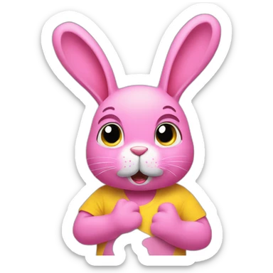 Pink rabbit in yellow teeshirt shrugging arms sticker